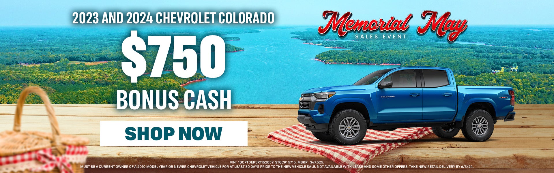 $750 bonus cash on 2023-2024 Chevy Colorado