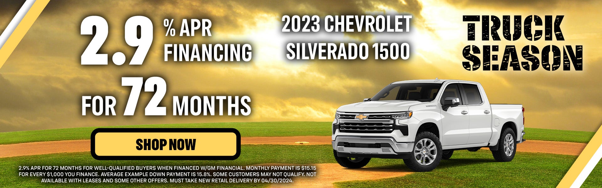 2.9% APR for 72 months on 2023 Chevrolet Silverado 1500